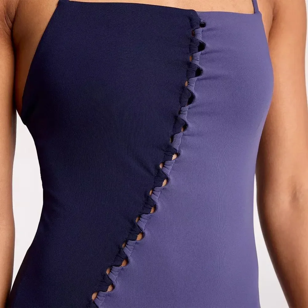 CALIA Women's Looped Apron Neck One Piece NEW with tag Storm Haze Size 16 Swim